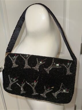 Black Beaded Martini-Embellished Shoulder Bag